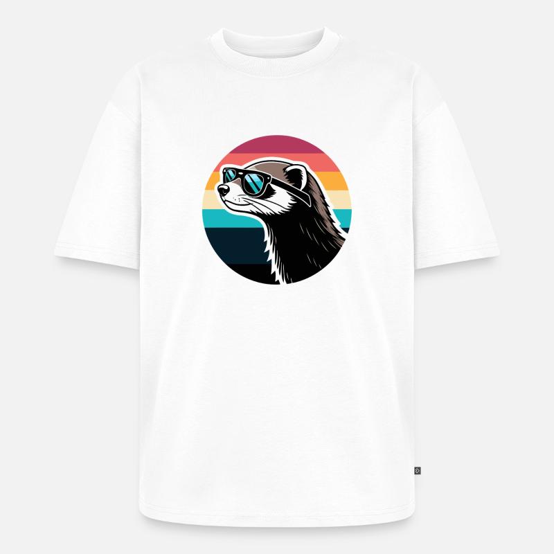 Frettchen-Silhouette Retro-Regenbogen - Unisex Premium Oversized Bio T-Shirt - Weiß