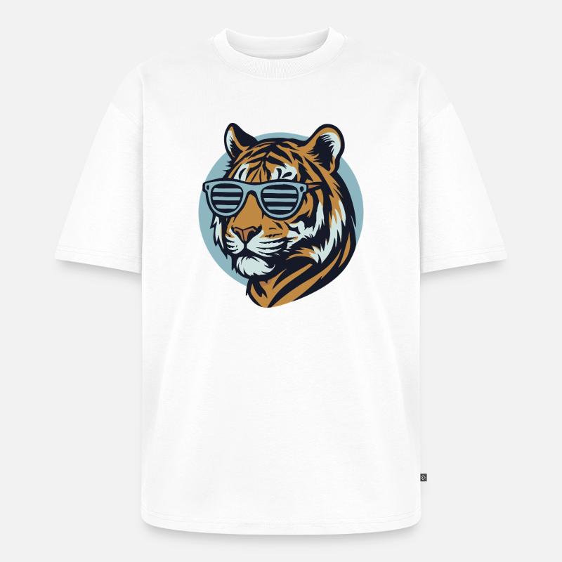 Tiger mit Sonnenbrille – Retro Pop-Style - Unisex Premium Oversized Bio T-Shirt - Weiß