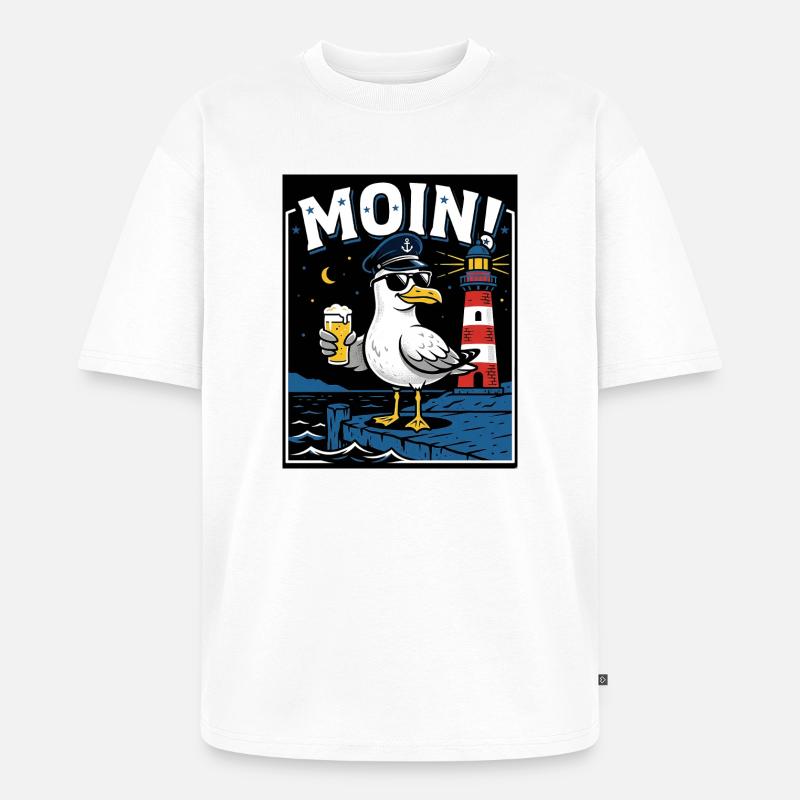 Küste Kneipe Möwe Bier - Unisex Premium Oversized Bio T-Shirt - Weiß