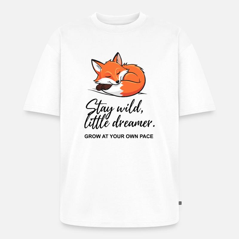 Fox Dreamer: Stay Wild Botschaft - Unisex Premium Oversized Bio T-Shirt - Weiß
