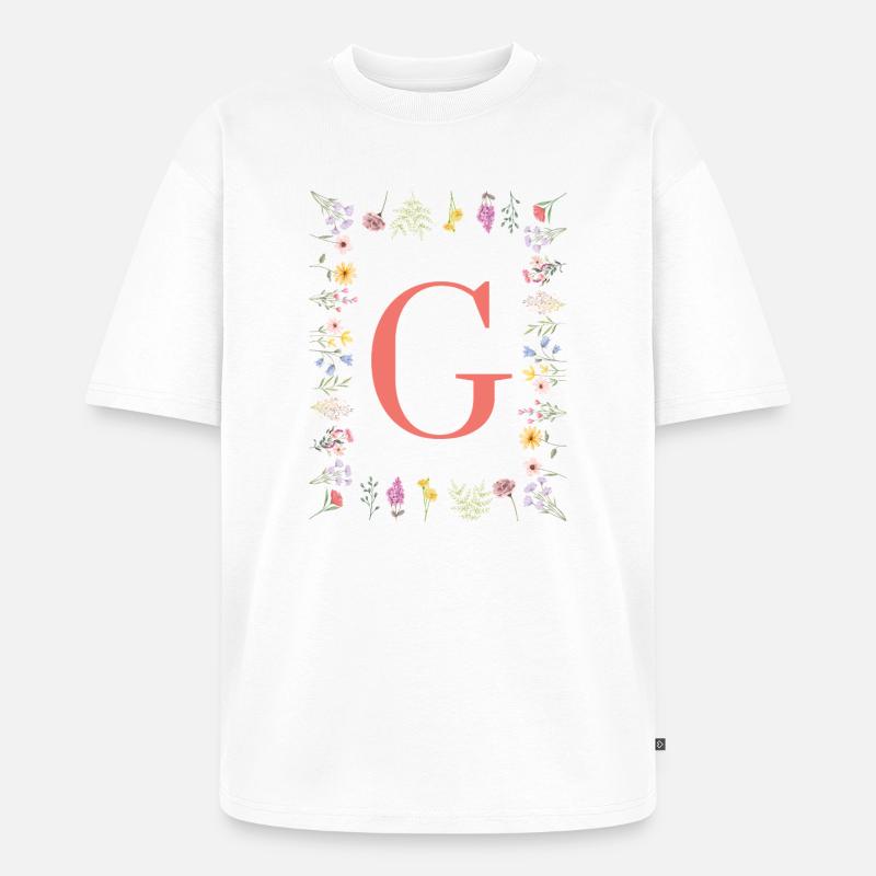 Florale Initialen "G", Buchstaben Monogramm - Unisex Premium Oversized Bio T-Shirt - Weiß