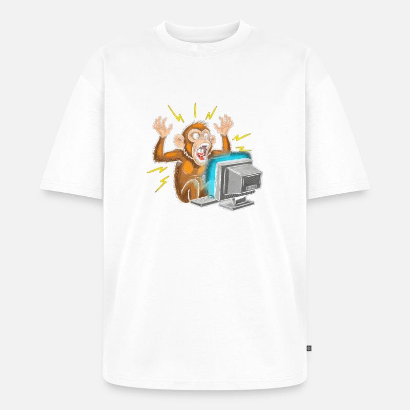 Monkey Computer Outbreak - Unisex Premium Oversized Organic T-Shirt - white