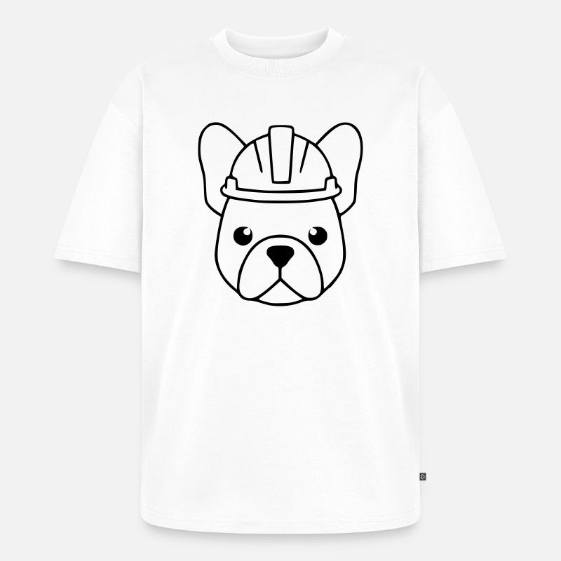 Frenchie Bauhelm Kopf Outline - Unisex Premium Oversized Bio T-Shirt - Weiß