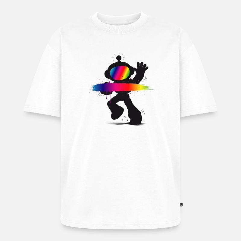 Roboter Silhouette Regenbogen Splash Design - Unisex Premium Oversized Bio T-Shirt - Weiß