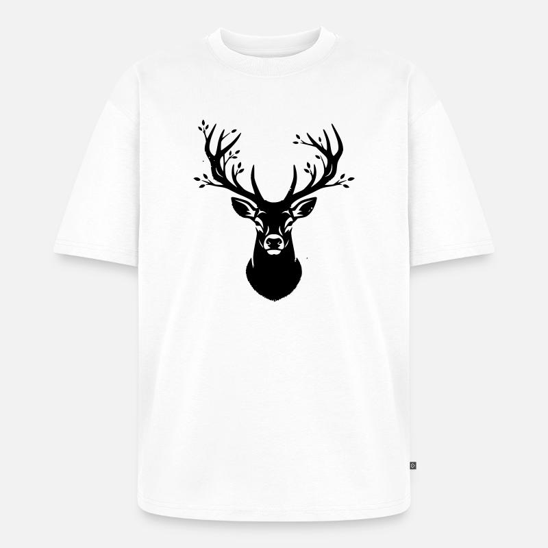 Hirsch Geweih Wald Silhouette - Unisex Premium Oversized Bio T-Shirt - Weiß