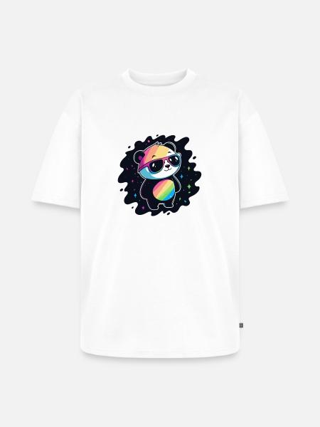 Panda Rainbow Galaxy Cool Glasses - Unisex Premium Oversized Organic T-Shirt - white