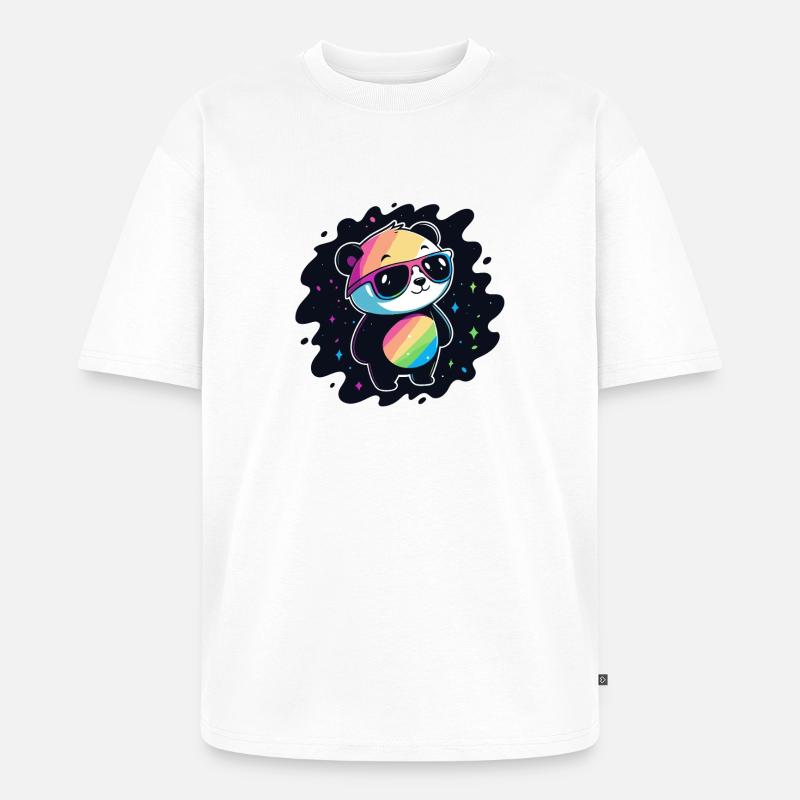 Panda Rainbow Galaxy Coole Brillen - Unisex Premium Oversized Bio T-Shirt - Weiß