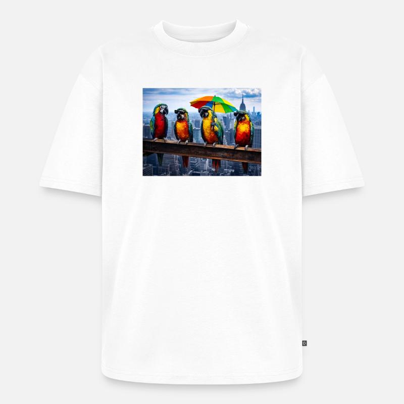 Parade de perroquets avec parapluie arc-en-ciel - T-shirt Premium bio oversize Unisexe - blanc