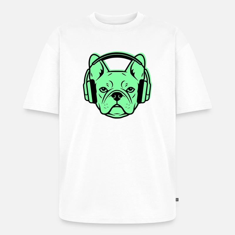 Frenchie DJ Kopfhörer Musik - Unisex Premium Oversized Bio T-Shirt - Weiß