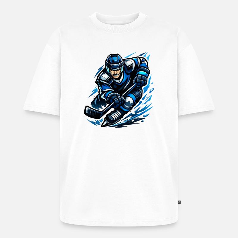 Blitzender Eishockeyspieler - Unisex Premium Oversized Bio T-Shirt - Weiß