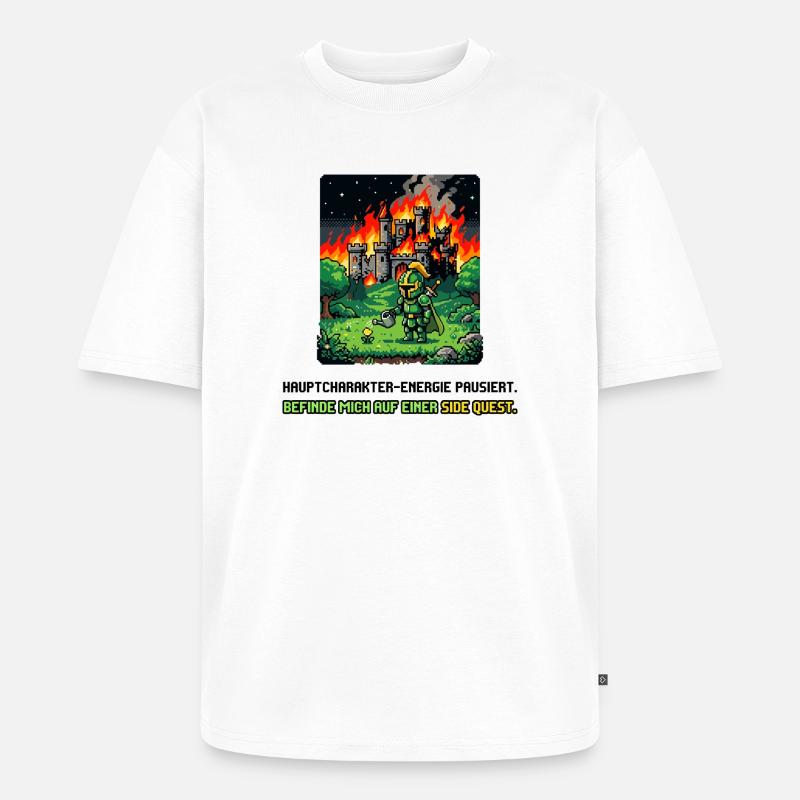 Side Quest Pause Gaming Spruch - Unisex Premium Oversized Bio T-Shirt - Weiß