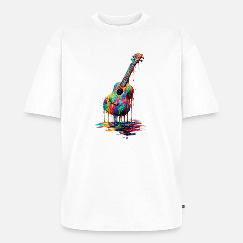 Ukulele mit tropfender Farbe - Unisex Premium Oversized Bio T-Shirt - Weiß