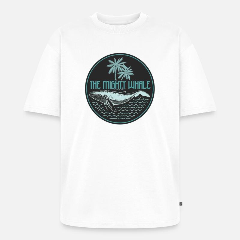 Mighty Whale Tropical Ocean Abzeichen - Unisex Premium Oversized Bio T-Shirt - Weiß