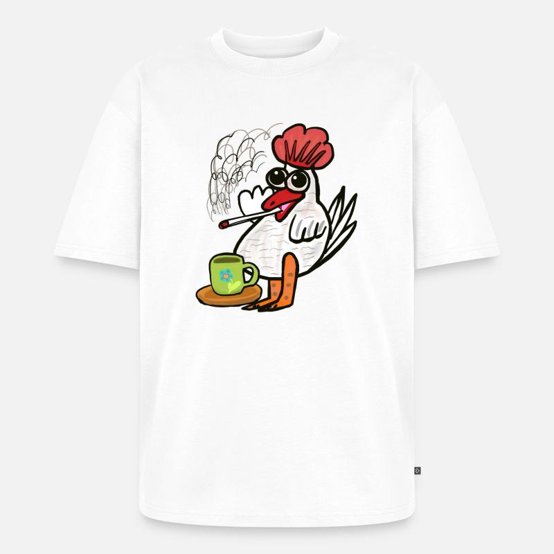 Kaffee Kippen Zigaretten Huhn Pause - Unisex Premium Oversized Bio T-Shirt - Weiß
