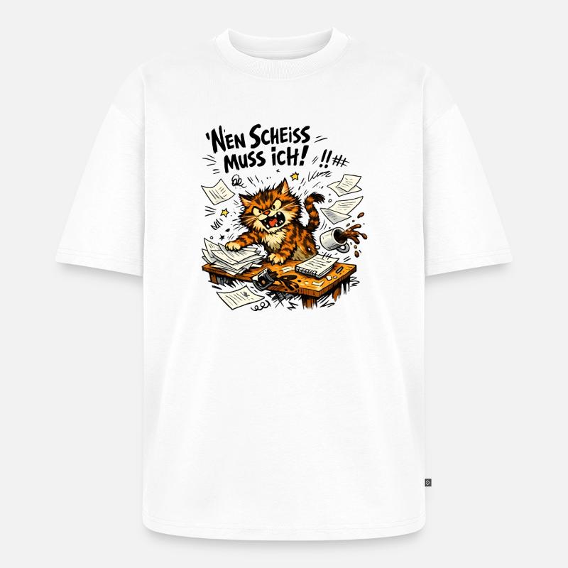 Nen Scheiss Muss Ich Katze - Unisex Premium Oversized Bio T-Shirt - Weiß