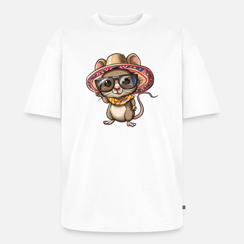 Sombrero drôle de Mouse Comic - T-shirt Premium bio oversize Unisexe - blanc