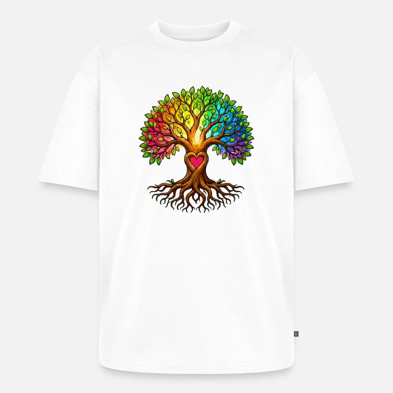 Baumherz Lebensbaum Regenbogen - Unisex Premium Oversized Bio T-Shirt - Weiß