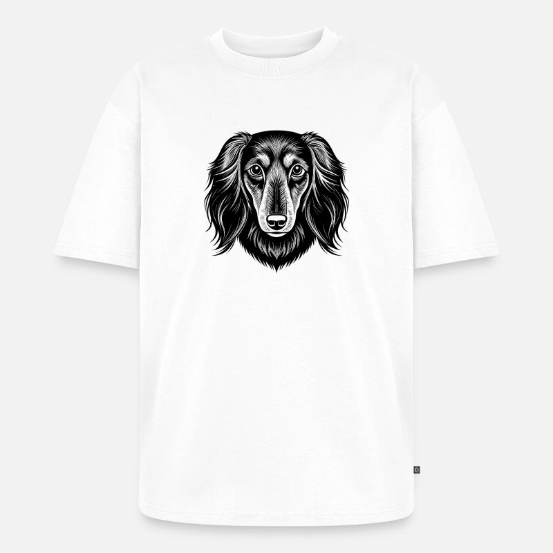 Dackel mit langem Haar - Unisex Premium Oversized Bio T-Shirt - Weiß
