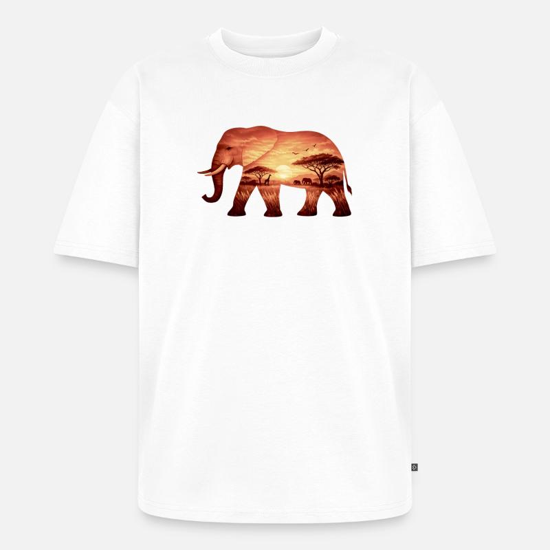 Elefant auf Savanne - Unisex Premium Oversized Bio T-Shirt - Weiß