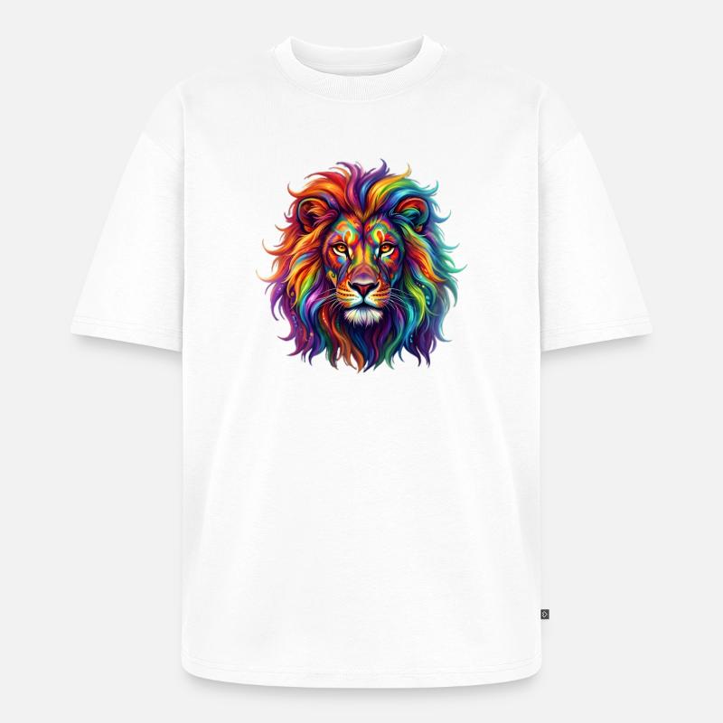 Regenbogenlöwe / Löwe in Regenbogenfarben - Unisex Premium Oversized Bio T-Shirt - Weiß