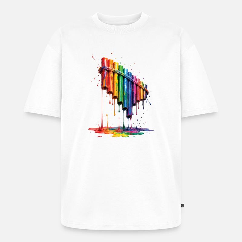 Panflöte mit tropfender Farbe - Unisex Premium Oversized Bio T-Shirt - Weiß