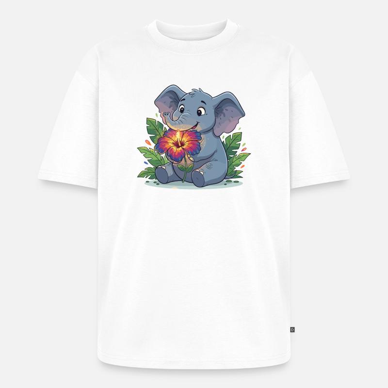 Elefant mit Hibiskusblüte - Unisex Premium Oversized Bio T-Shirt - Weiß