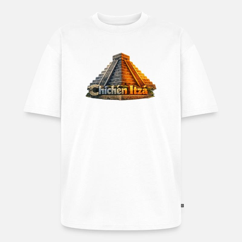 Chichen-Itza-Pyramiden-Schlange - Unisex Premium Oversized Bio T-Shirt - Weiß
