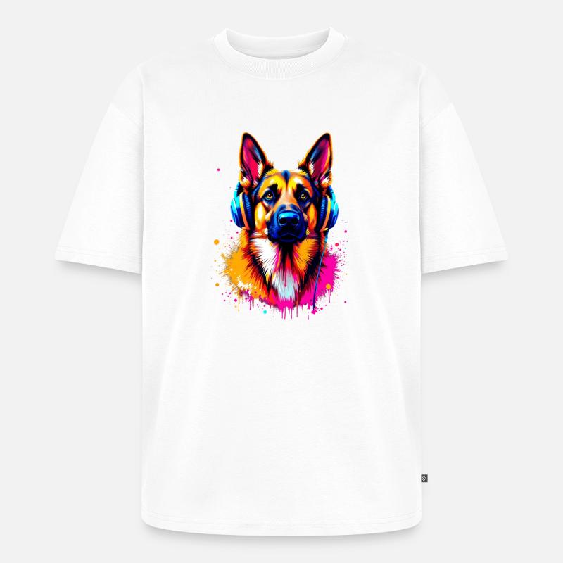 Deutscher Schäferhund mit Kopfhörer - Unisex Premium Oversized Bio T-Shirt - Weiß