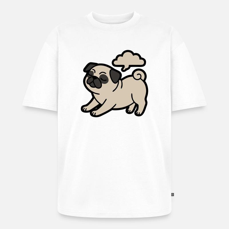 Pupsender Mops Hund Lustig - Unisex Premium Oversized Bio T-Shirt - Weiß