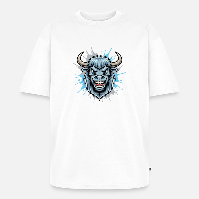 Blauer Bison Kopf Spritzer - Unisex Premium Oversized Bio T-Shirt - Weiß