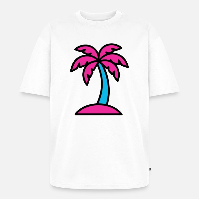 Neon Palm Tree 90s Vaporwave - Unisex Premium Oversized Organic T-Shirt - white