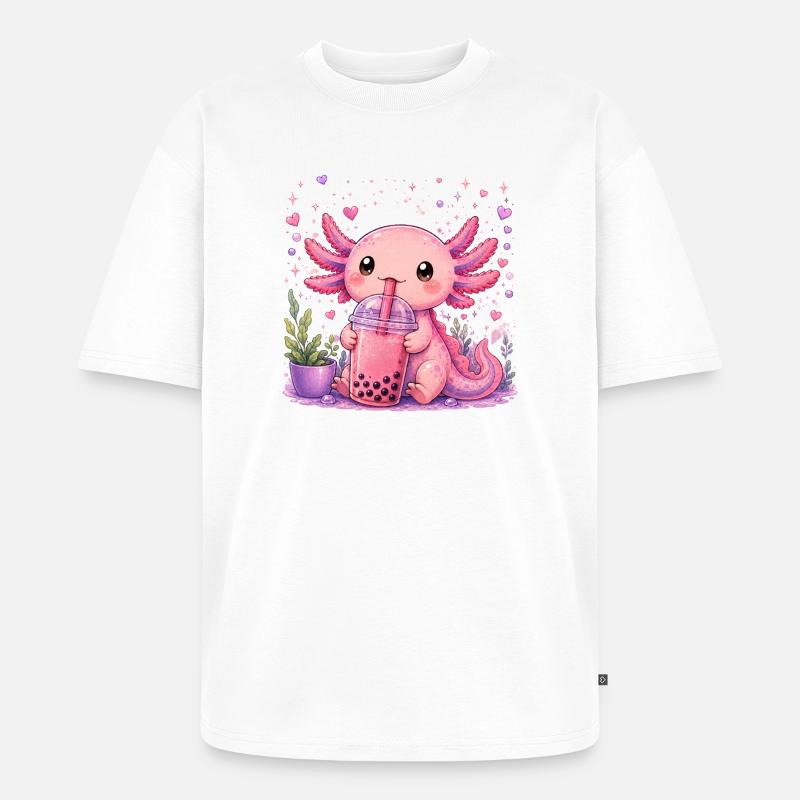 Axolot rose avec bubble tea - T-shirt Premium bio oversize Unisexe - blanc
