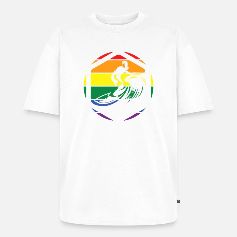 Rainbow Wave Surfer Circle - Unisex Premium Oversized Bio T-Shirt - Weiß