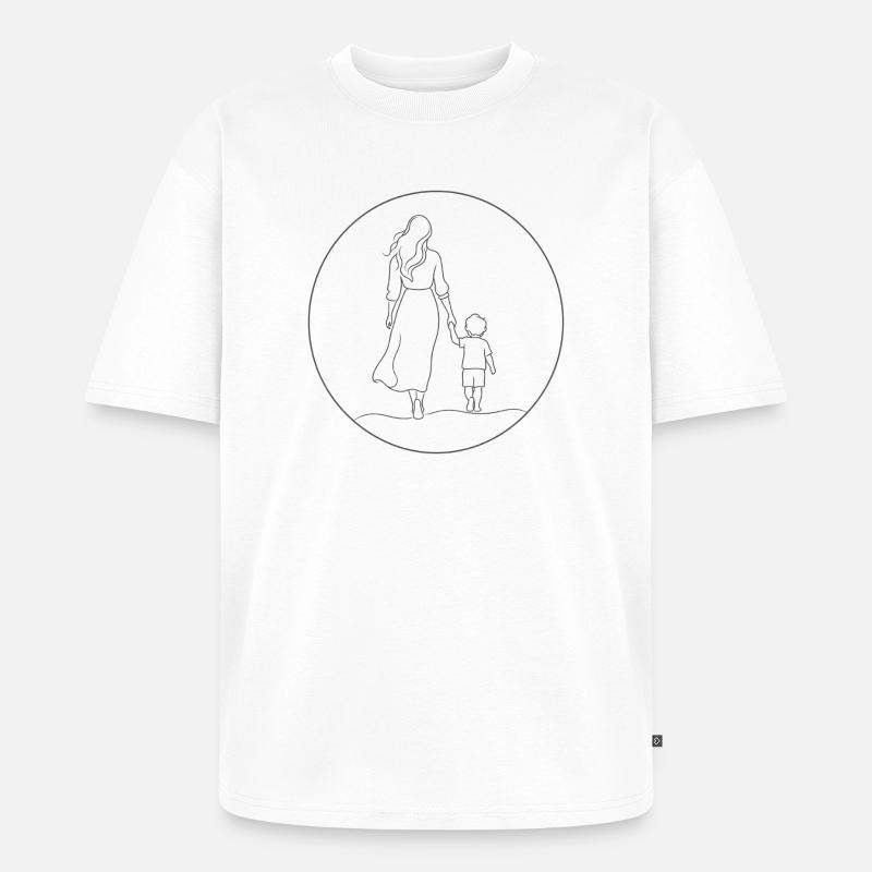 Mutter-Kind-Link in linearer Zeichnung - Unisex Premium Oversized Bio T-Shirt - Weiß