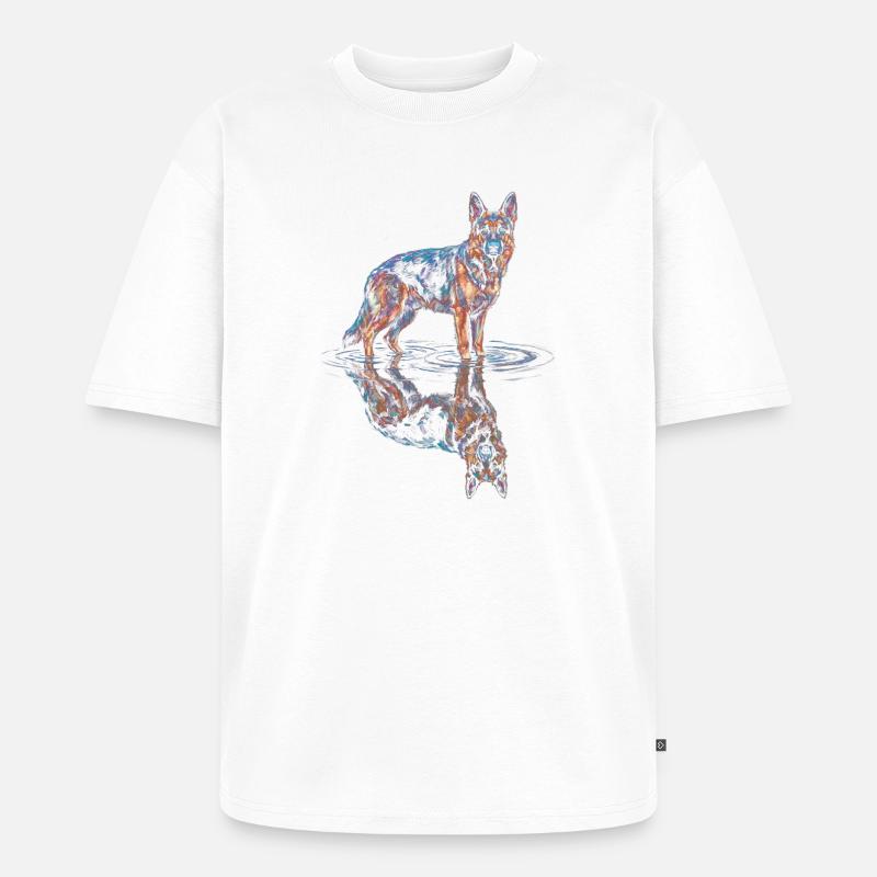 German Shepherd with Water Reflection - Unisex Premium Oversized Organic T-Shirt - white