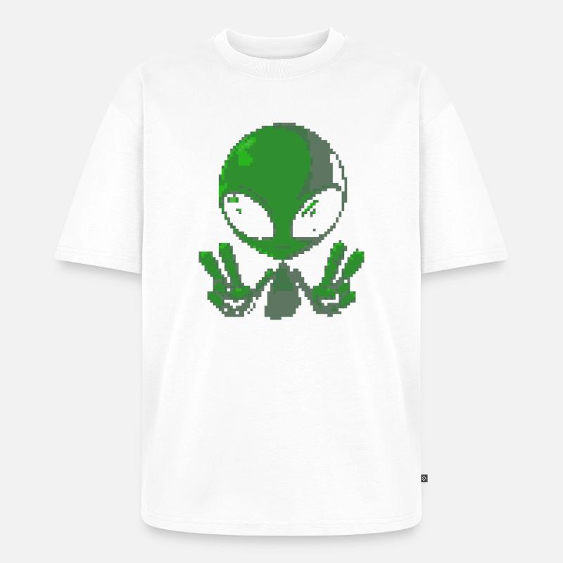 Pixel grünes Alien-Friedenszeichen - Unisex Premium Oversized Bio T-Shirt - Weiß