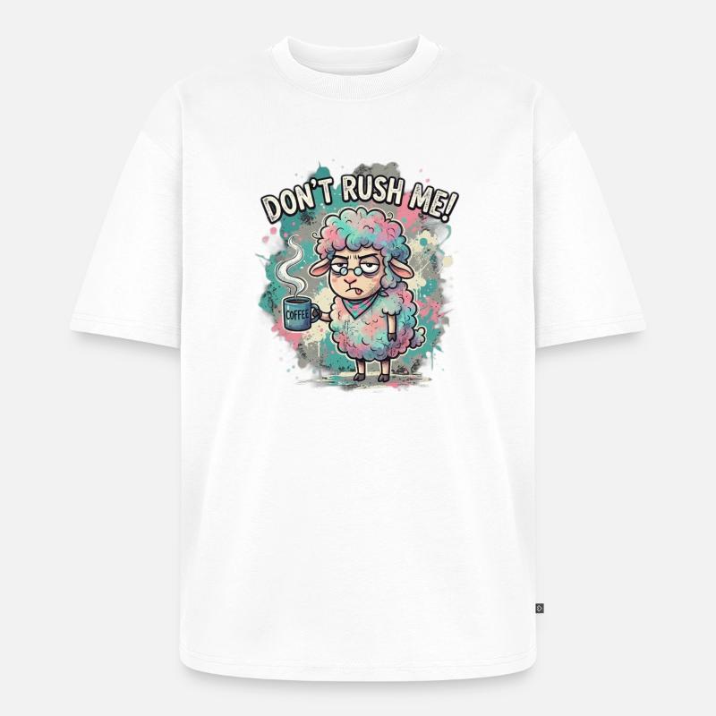 Dont Rush Me Kaffee Schaf Cartoon - Unisex Premium Oversized Bio T-Shirt - Weiß