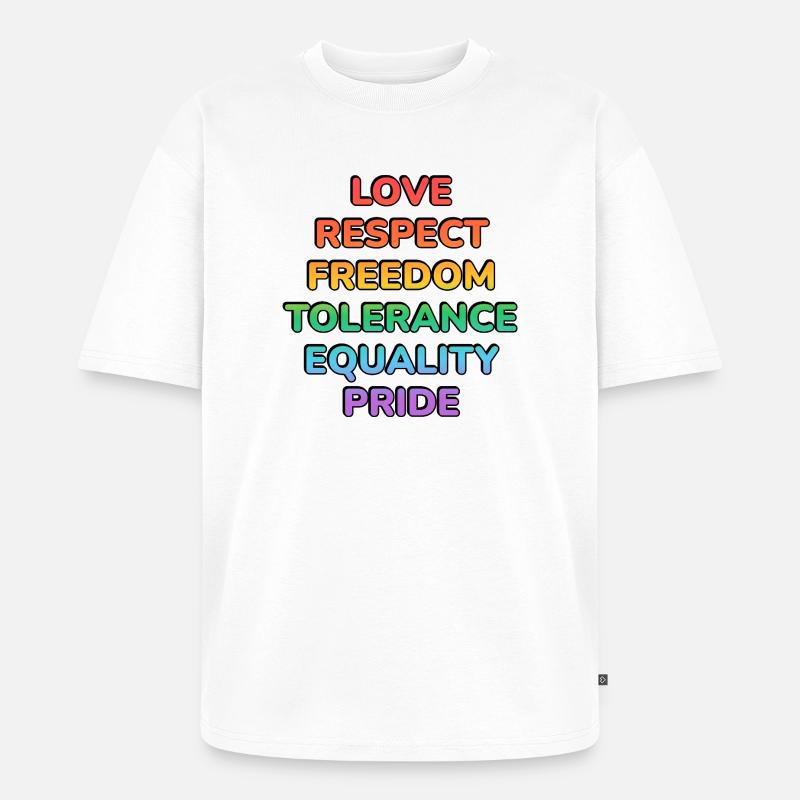 Pride Values Rainbow Text - Unisex Premium Oversized Organic T-Shirt - white