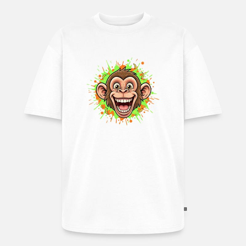 Lachender Affe Neon Splash - Unisex Premium Oversized Bio T-Shirt - Weiß