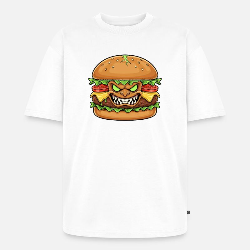 Grimmiger Burgerdämon Cartoon - Unisex Premium Oversized Bio T-Shirt - Weiß