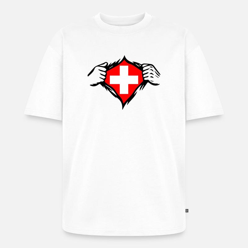 Drapeau suisse Drapeau drôle - T-shirt Premium bio oversize Unisexe - blanc
