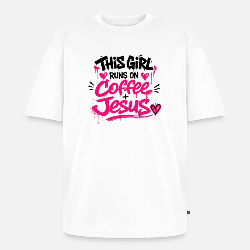 Kaffee Jesus Graffiti - Unisex Premium Oversized Bio T-Shirt - Weiß