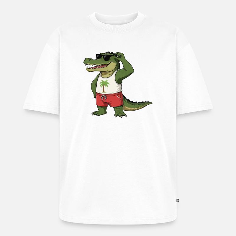 Krokodil Comic - Unisex Premium Oversized Bio T-Shirt - Weiß