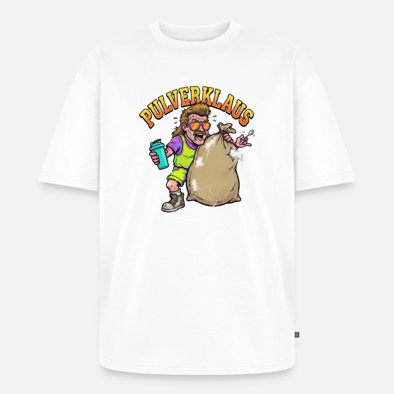 Pulverklaus: Protein oder Zauberpulver Gym - Unisex Premium Oversized Bio T-Shirt - Weiß
