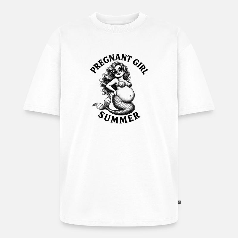 Fille enceinte, été, plage, sirène, - T-shirt Premium bio oversize Unisexe - blanc