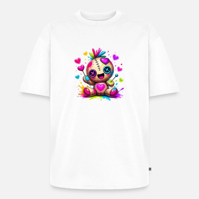 Patchwork-Kuscheltier mit Neonherzen - Unisex Premium Oversized Bio T-Shirt - Weiß