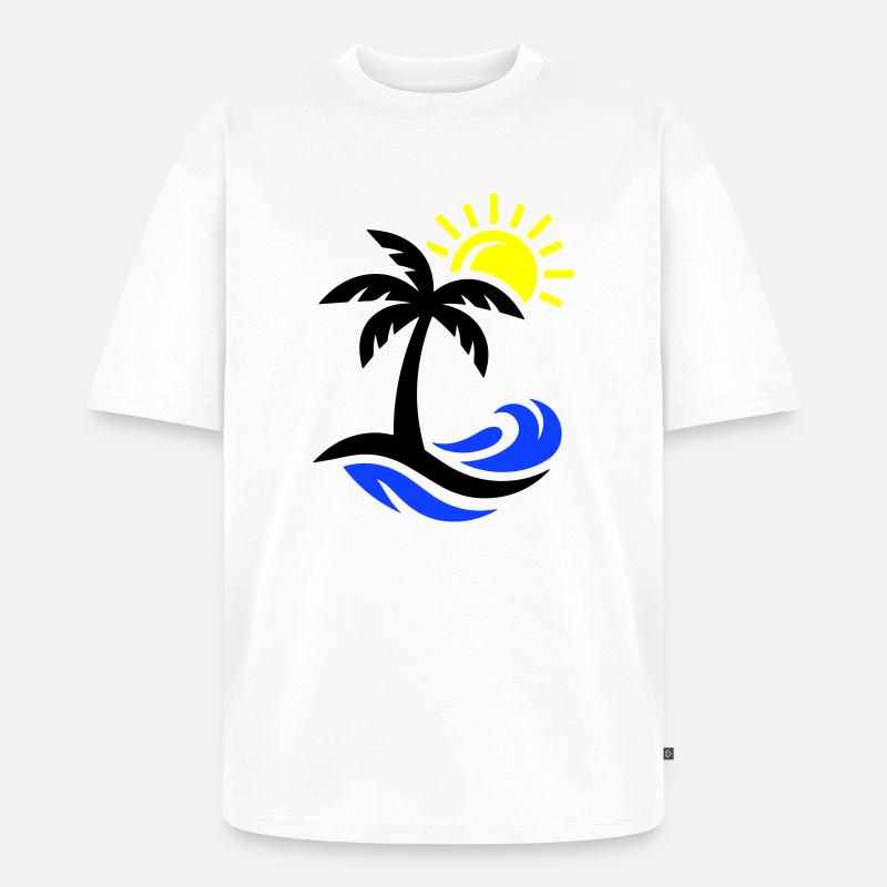 Océan Palm Tree Beach - T-shirt Premium bio oversize Unisexe - blanc