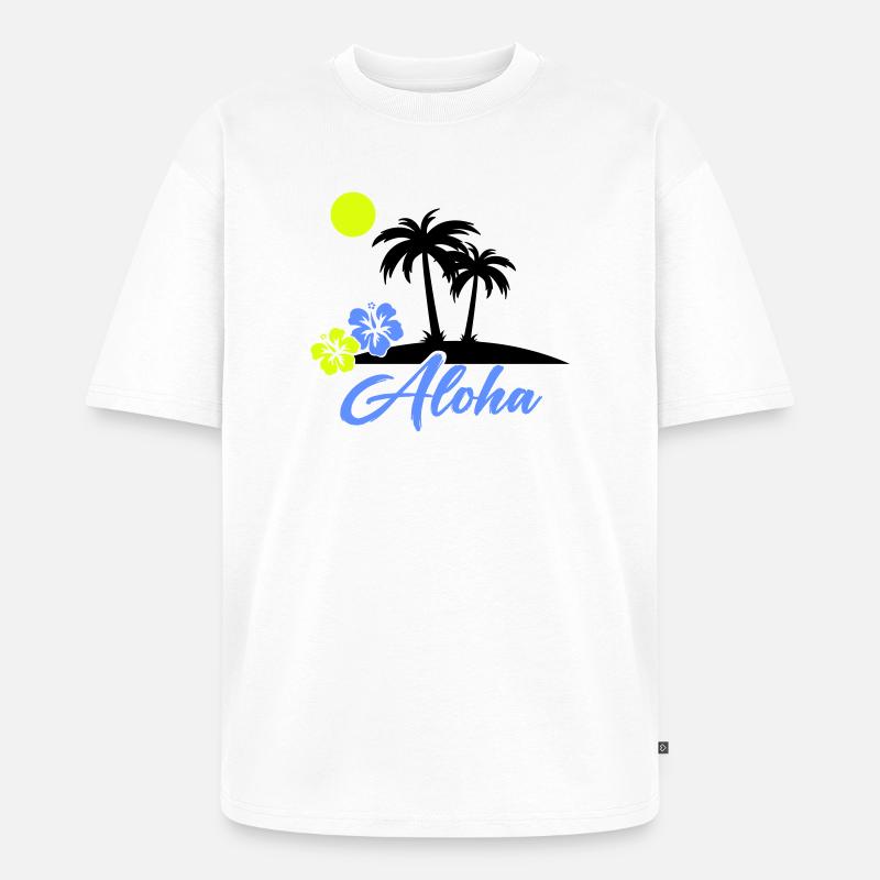 Aloha Hibiscus Neon Script - Unisex Premium Oversized Organic T-Shirt - white