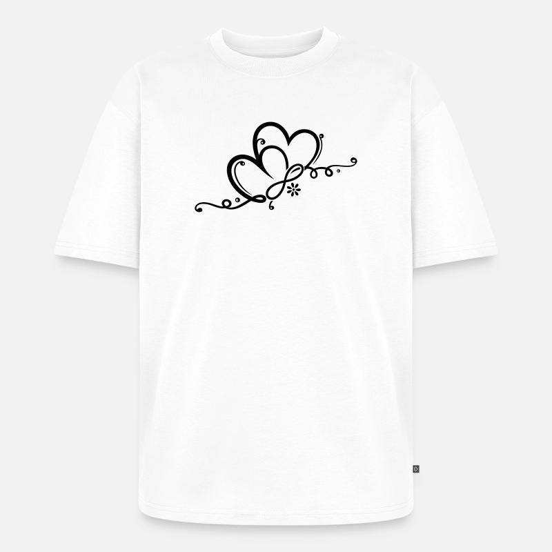 Zwei Herzen mit Blume und infinity - Unisex Premium Oversized Bio T-Shirt - Weiß