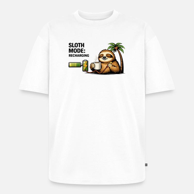 Sloth Mode Recharging Coffee - Unisex Premium Oversized Organic T-Shirt - white